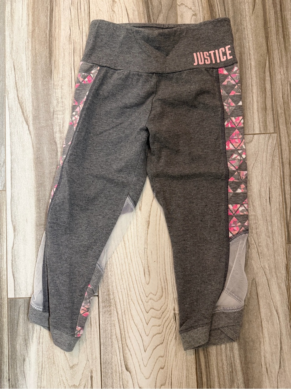 Justice Gray Leggings with Pink Geometric Side Panels